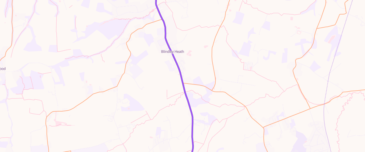 Map showing the location of Blindley Heath Filling Station