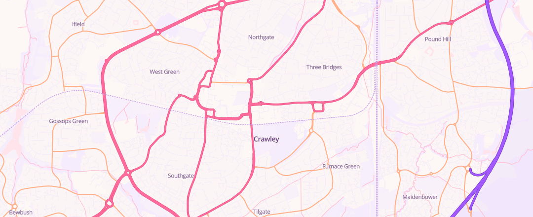 Map showing Formula One Autocentres, Crawley