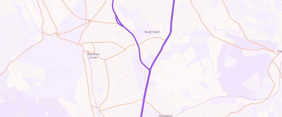 Map showing the location of Asda Burgh Heath Supercentre