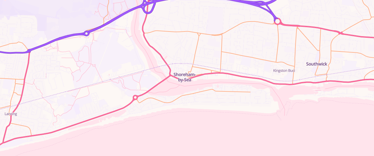 Map showing the location of Shoreham Service Station