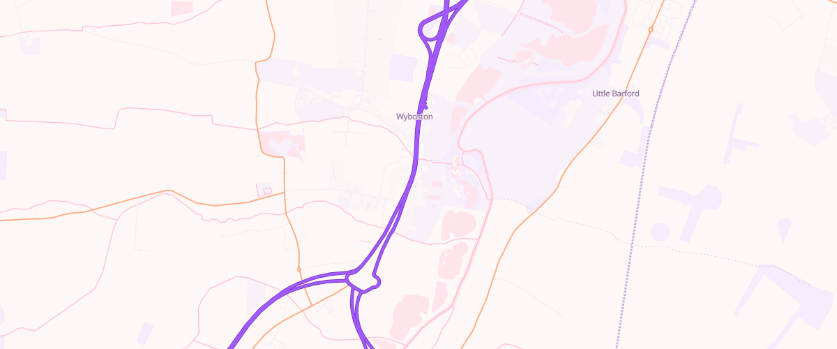 Map showing the location of Welcome Break Wyboston