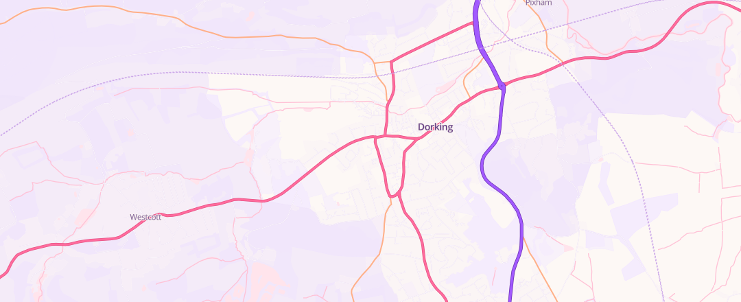 Map showing Kwik Fit, Dorking