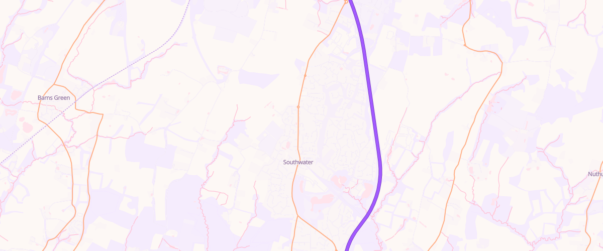 Map showing the location of Southwater Service Station