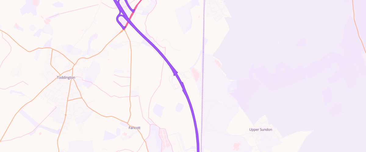 Map showing the location of Toddington South Service Area
