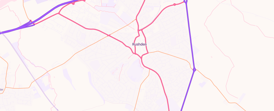 Map showing Orbit Tyre Company Rushden, Rushden