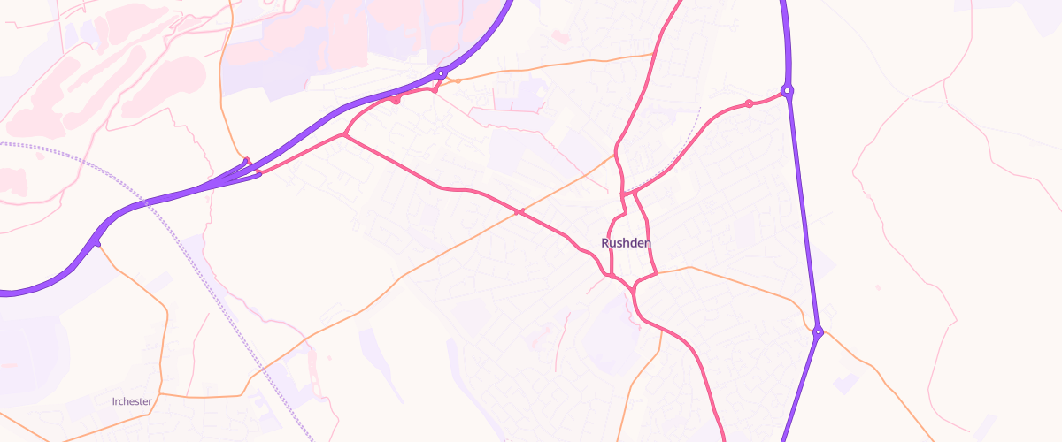 Map showing the location of Rushden Service Station