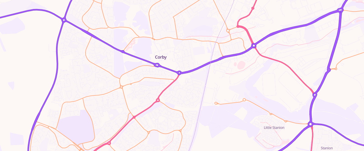 Map showing the location of Corby Service Station