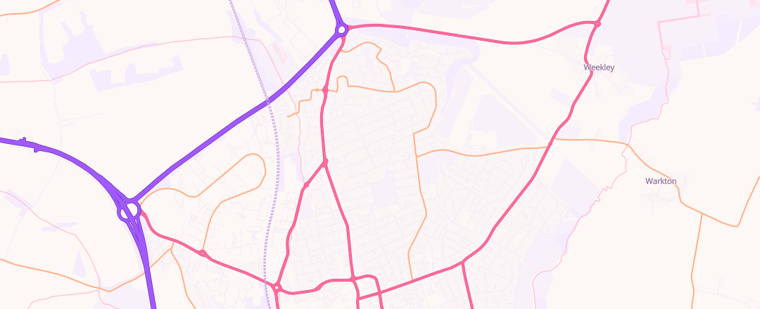 Map showing Wrights Garage, Kettering