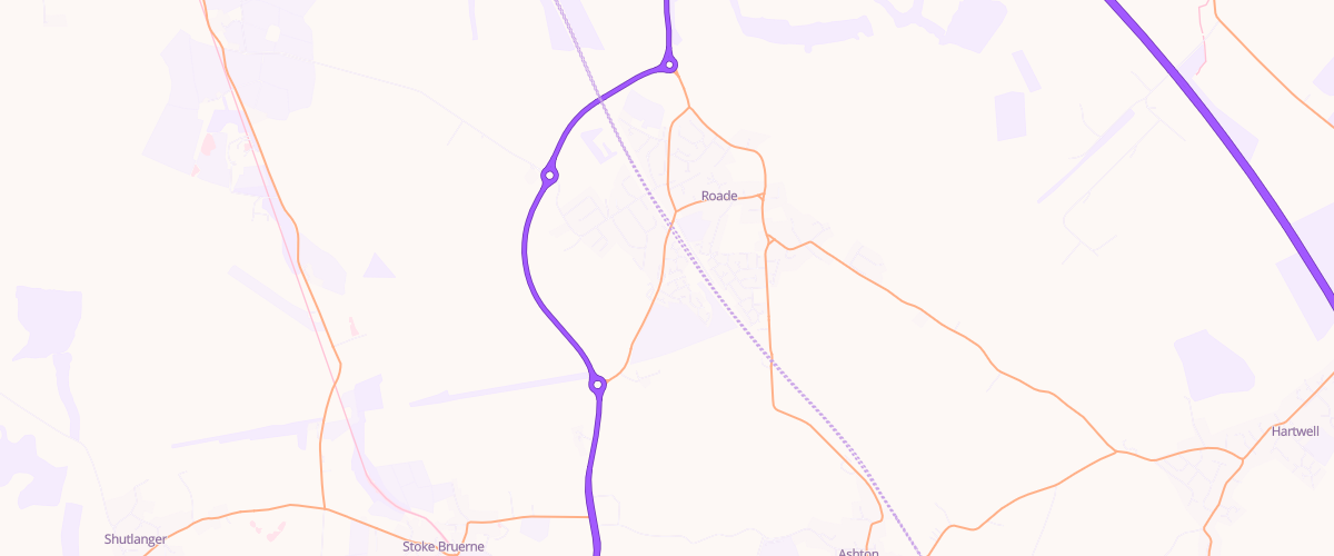 Map showing the location of Roade Service Station