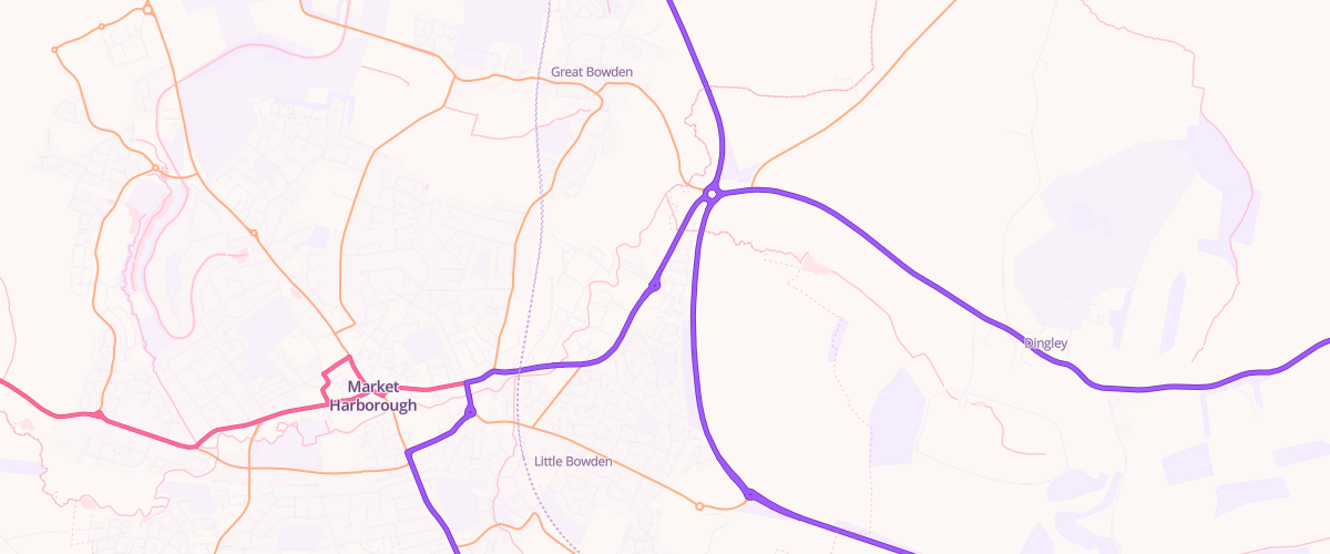 Map showing the location of Market Harborough Express