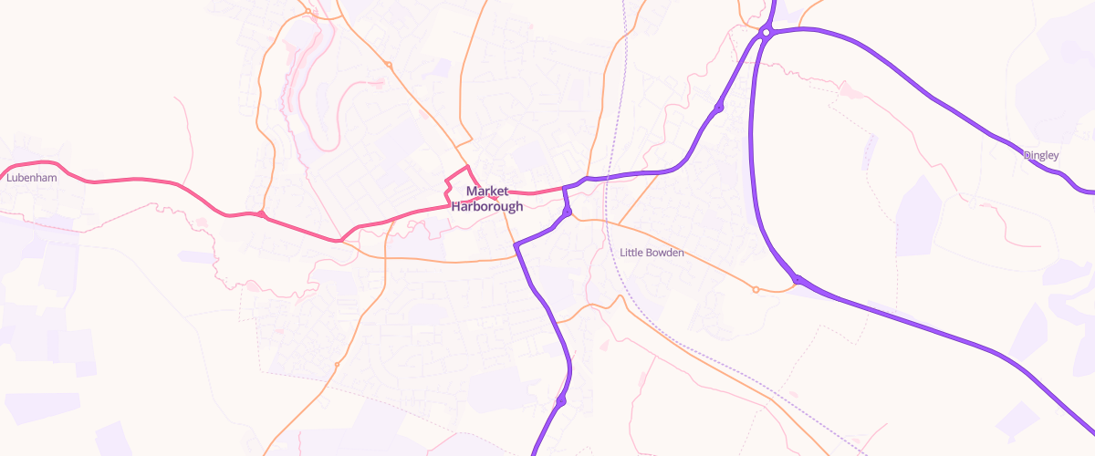 Map showing the location of Sainsburys Market Harborough