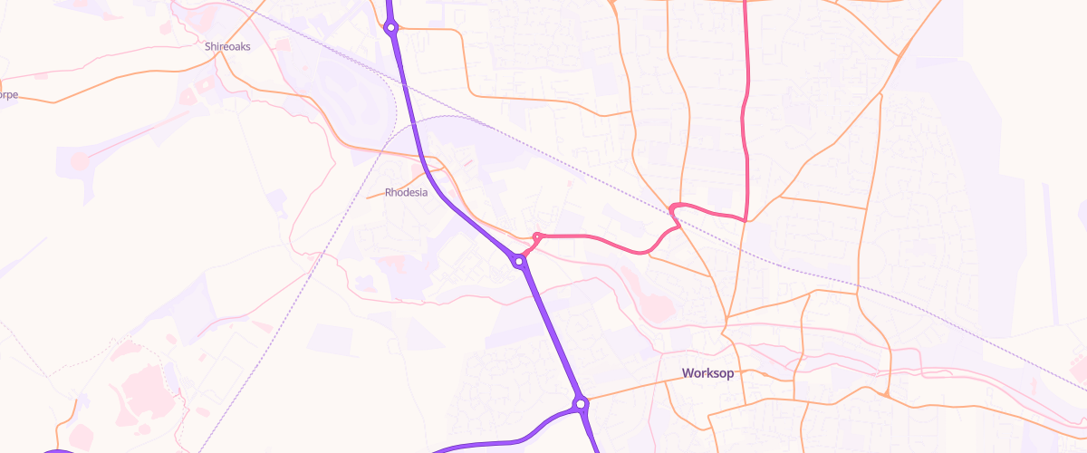 Map showing the location of Asda Worksop Sandy Lane