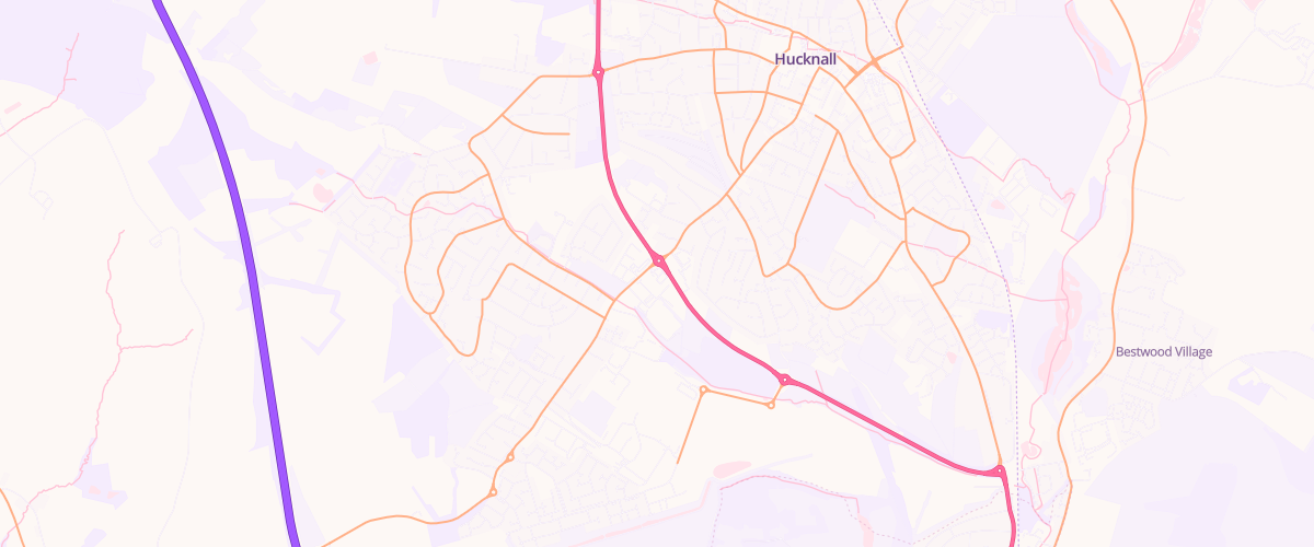 Map showing the location of Hucknall Bypass Filling Station