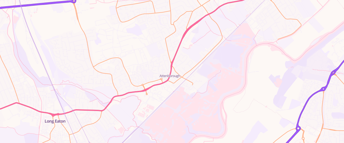 Map showing the location of Attenborough Service Station