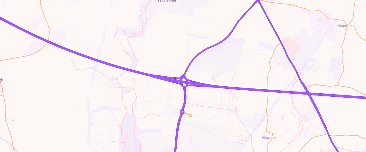 Map showing the location of Rugby Service Area