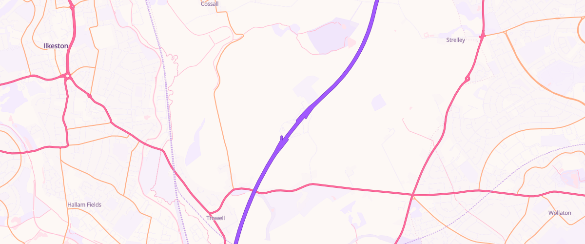 Map showing the location of Trowell North Service Area