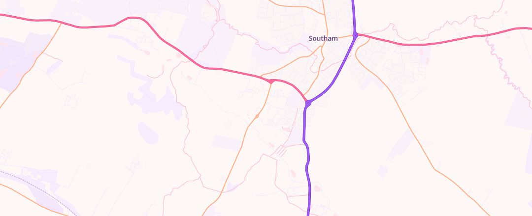 Map showing Southam Tyres, Southam
