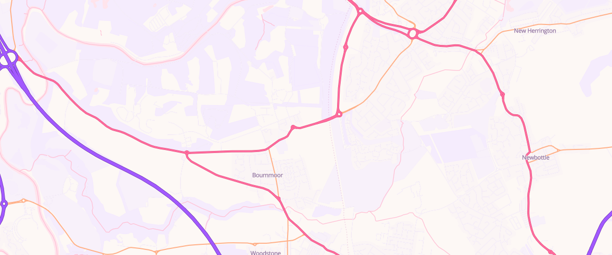 Map showing the location of Bournmoor Service Station