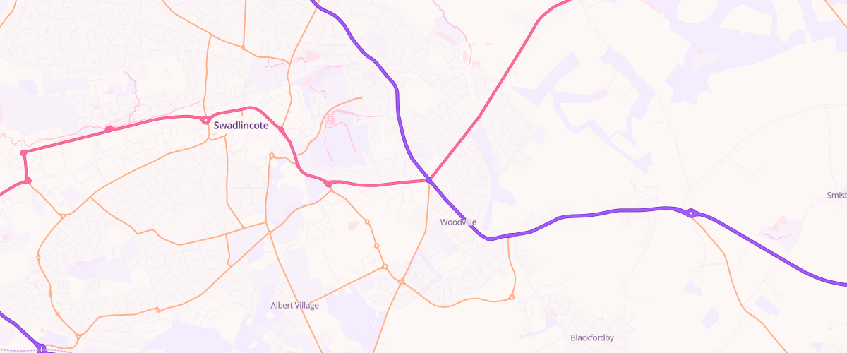 Map showing the location of Asda Woodville Burton Road