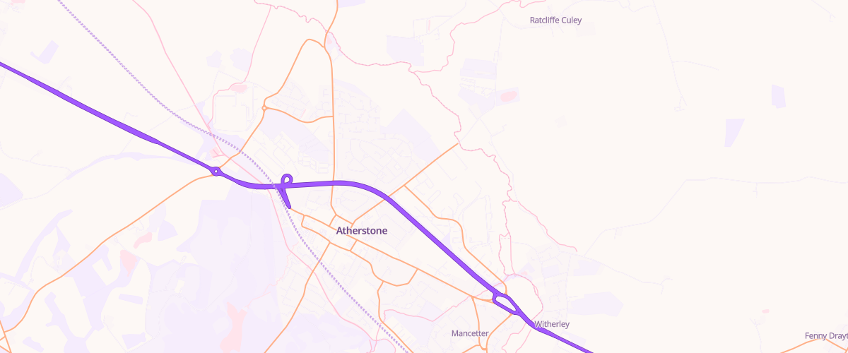 Map showing the location of Ratcliffe Service Station Atherstone