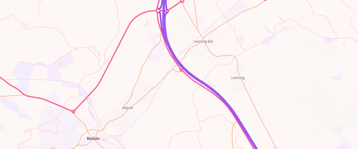 Map showing the location of Leeming Bar Service Area