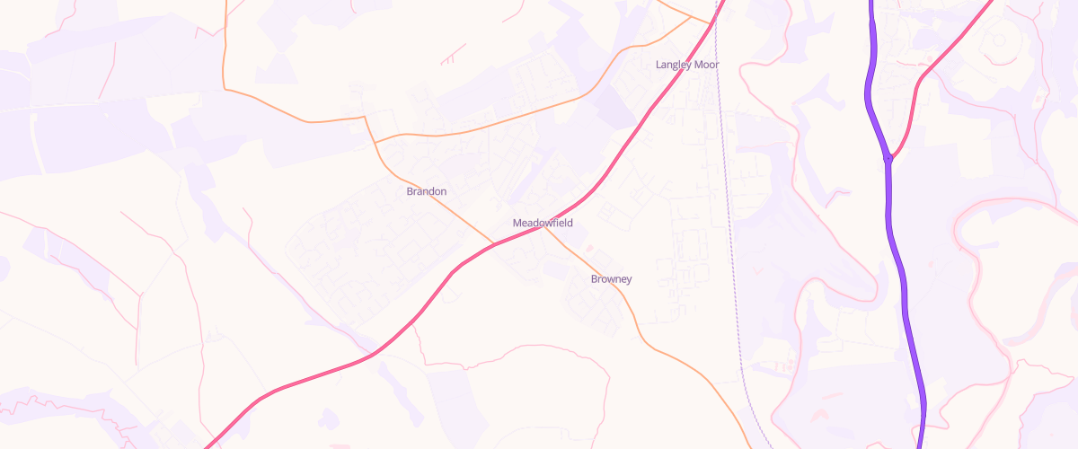 Map showing the location of Meadowfield Filling Station