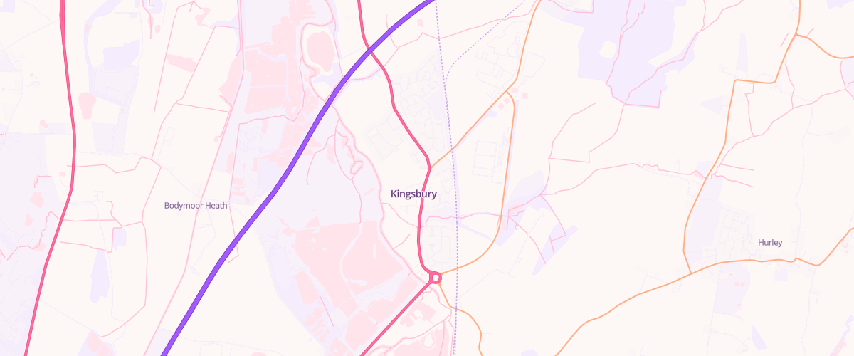Map showing the location of Kingsbury Filling Station