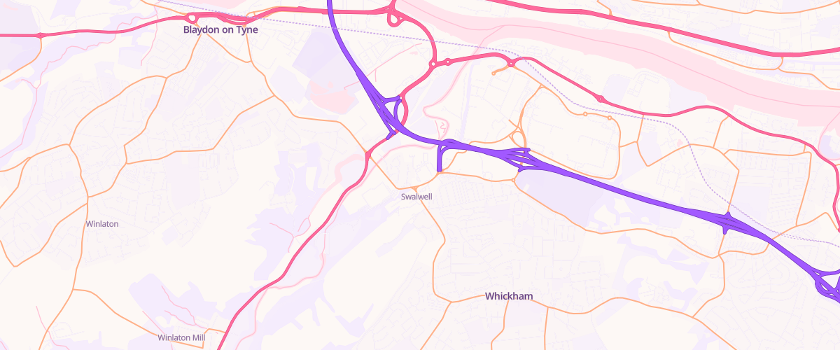 Map showing the location of Swalwell Service Station