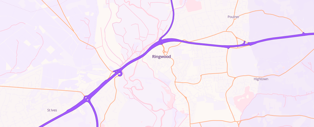 Map showing Bickerley Garage, Ringwood