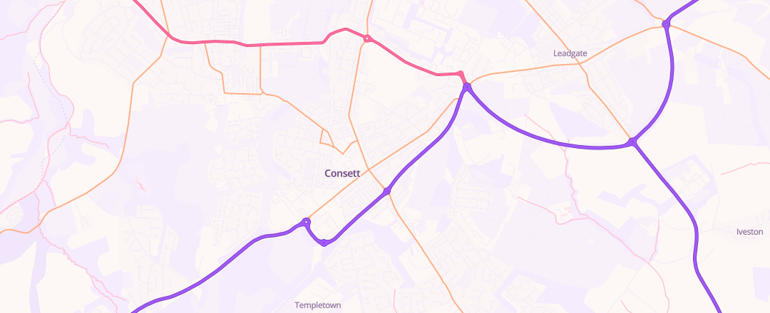 Map showing Kwik - Fit, Consett