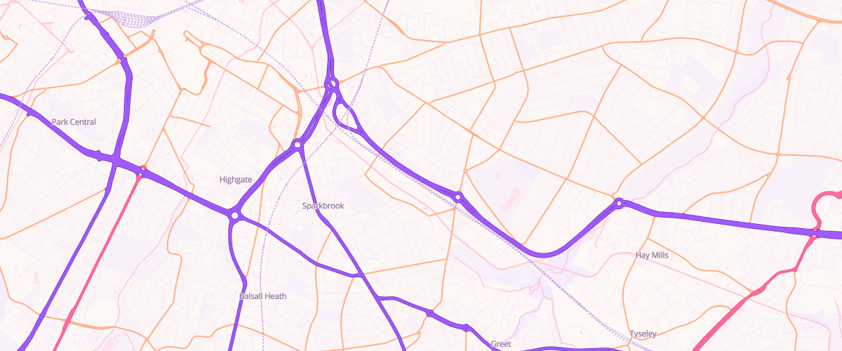 Map showing the location of Eg Small Heath Highway