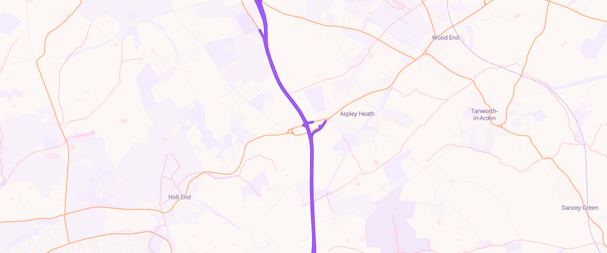 Map showing the location of Beoley Service Station