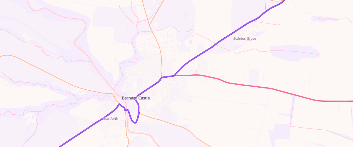 Map showing the location of Barnard Castle Service Station