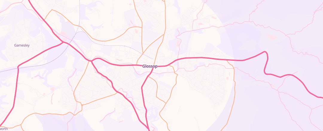 Map showing Kwik - Fit, Glossop