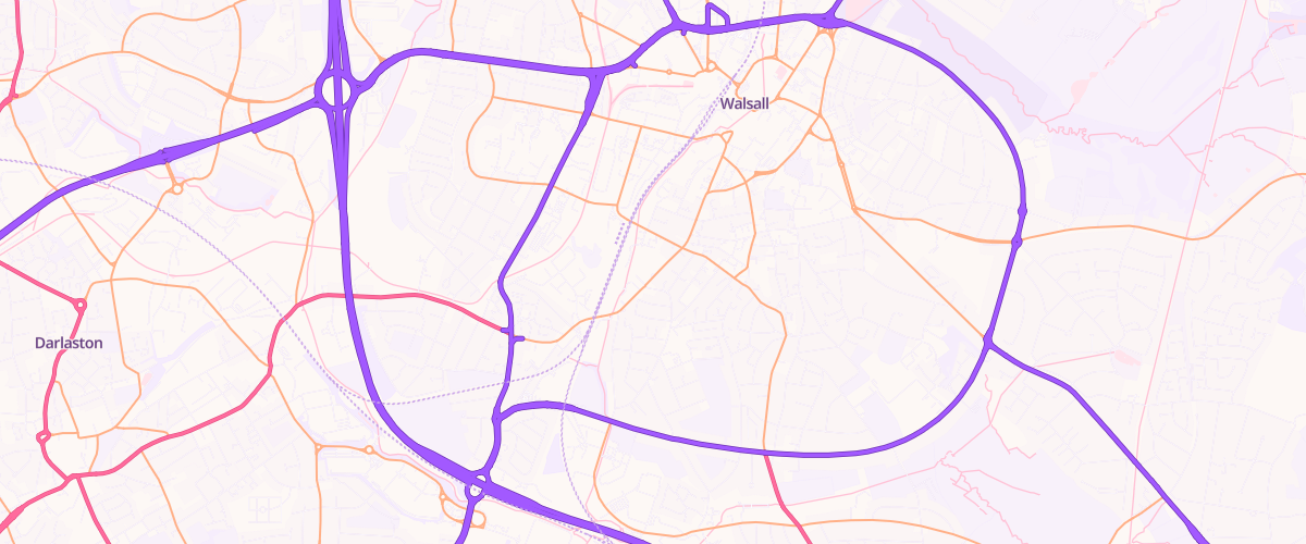 Map showing the location of Wednesbury Road