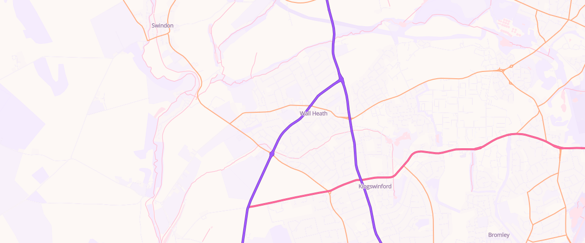 Map showing the location of Wallheath Service Station