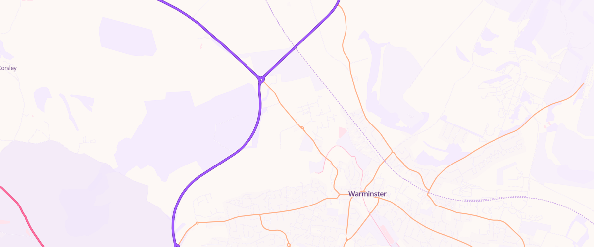 Map showing the location of Warminster Service Area