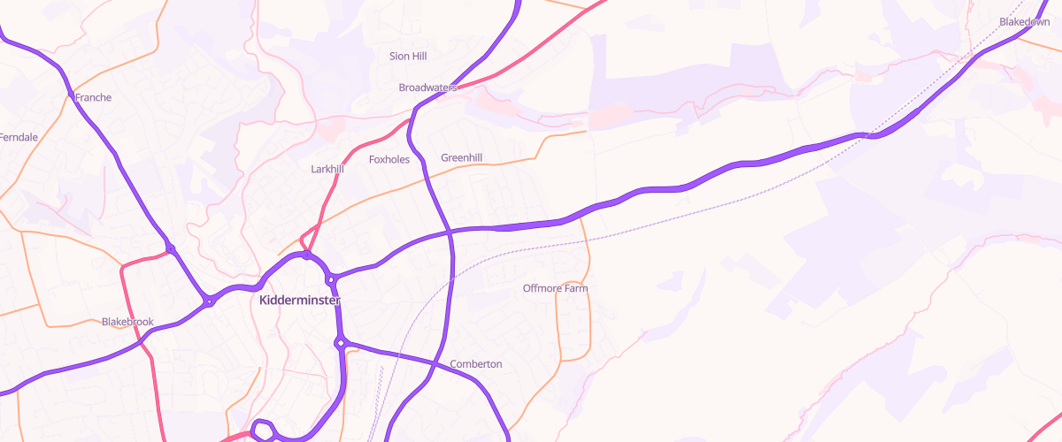 Map showing the location of Birmingham Road Service Station