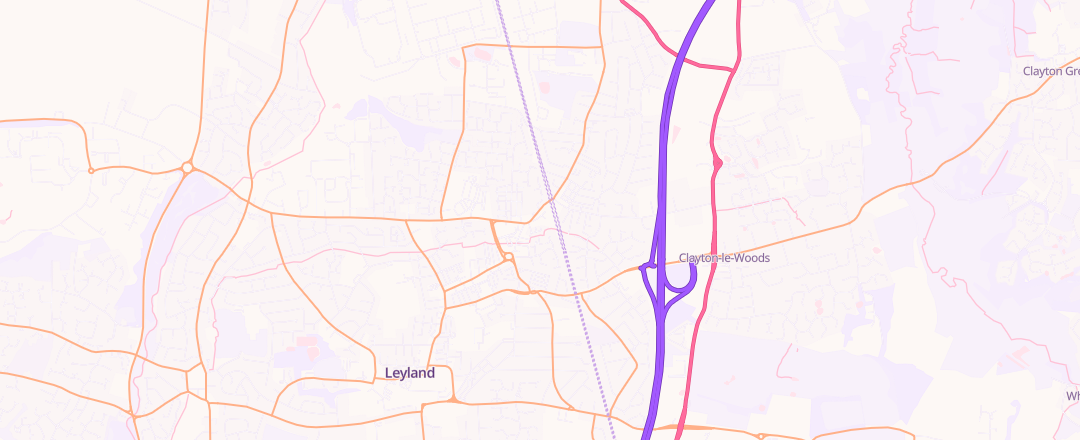Map showing The Garage Leyland, Lancashire