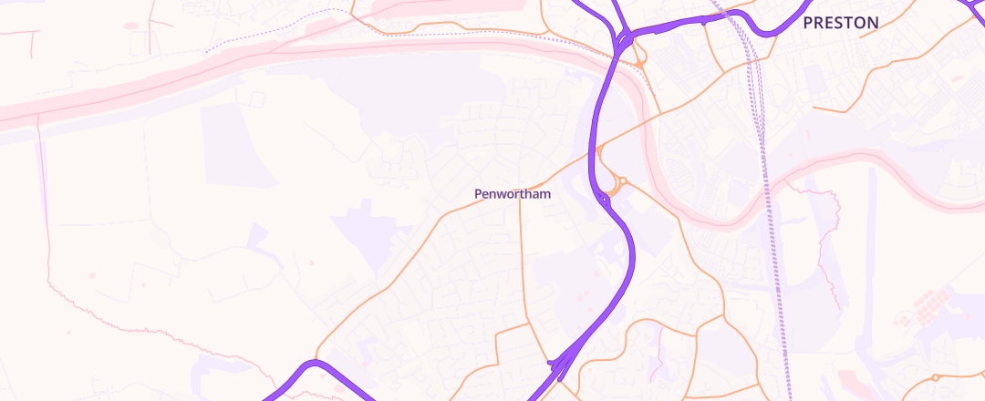 Map showing Penwortham Service Station, Preston