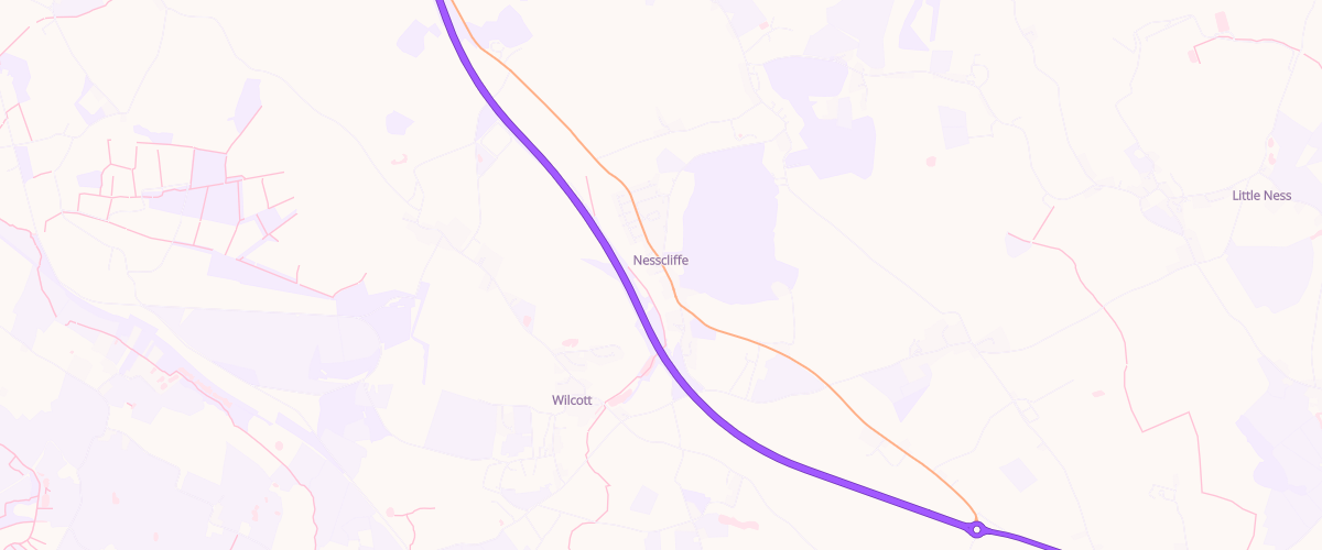 Map showing the location of Nesscliffe Service Station
