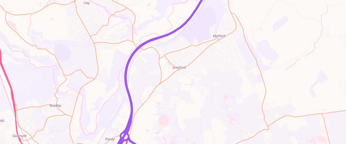Map showing the location of Gresford Service Station