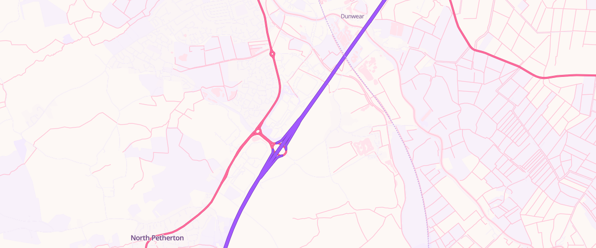 Map showing the location of Bridgwater Service Area
