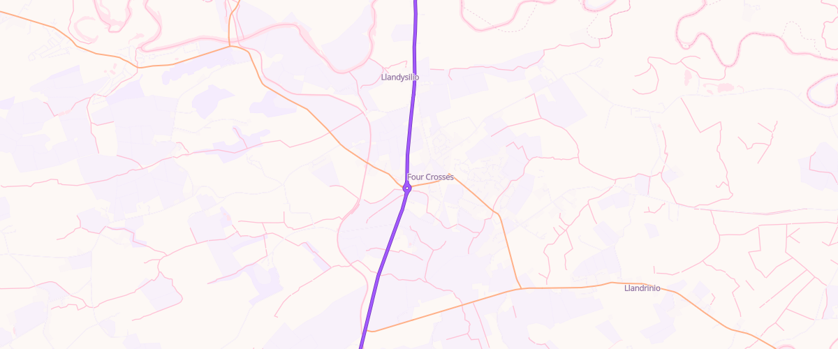 Map showing the location of Four Crosses Garage