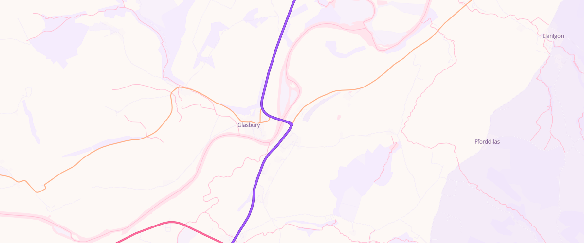 Map showing the location of Glasbury Service Station