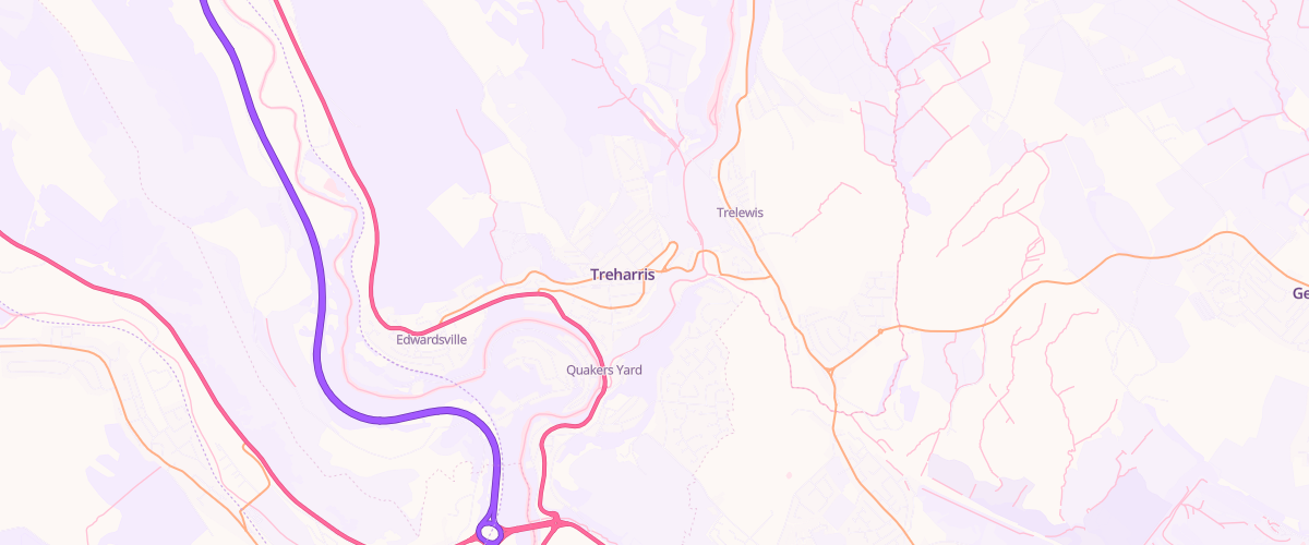 Map showing the location of Treharris Service Station