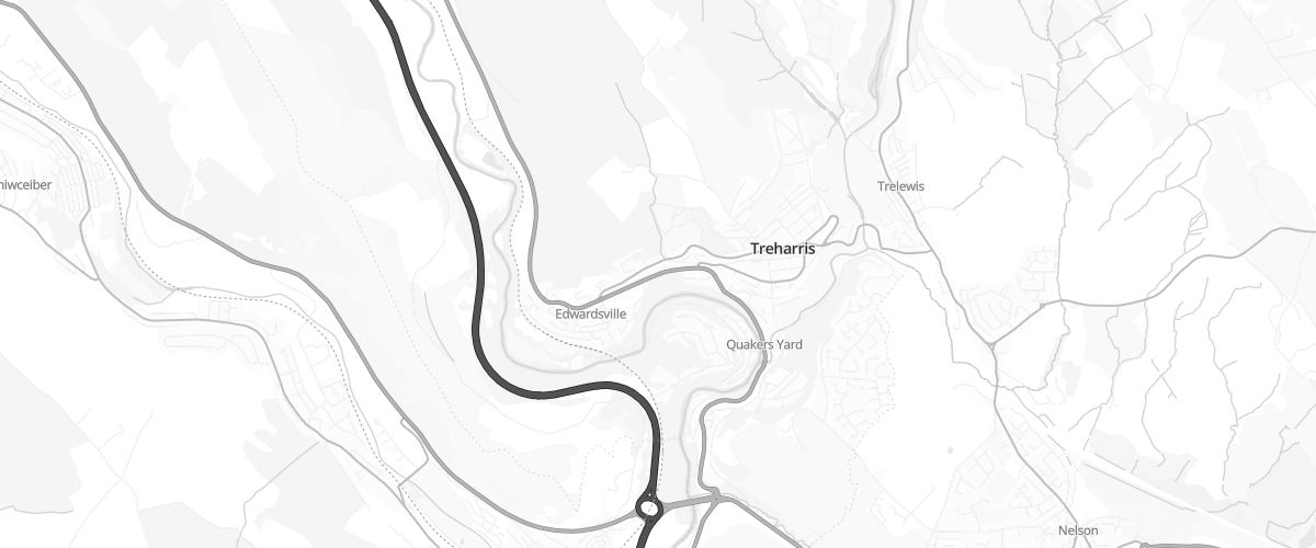 Map showing the location of Treharris Service Station