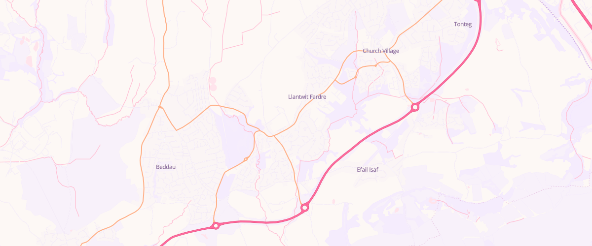 Map showing the location of Church Village Service Station