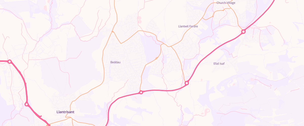 Map showing the location of Llantwit Main Service Station