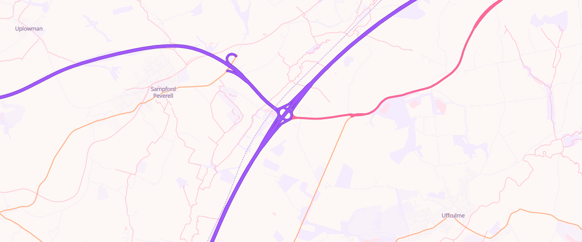 Map showing the location of Tiverton Service Area